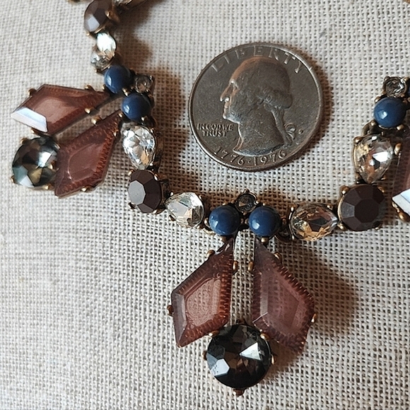 J. Crew Art Deco Revival Oxidized Brass Statement Necklace Lifesaver Clasp EUC - Picture 5 of 11